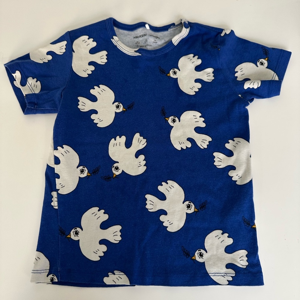 Mini Rodini Royal Blue Tee with White Dove Print